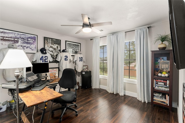 3659 Smoketree Dr, Rockwall, TX 75032 - office area with a ceiling fan and hardwood / wood-style floors