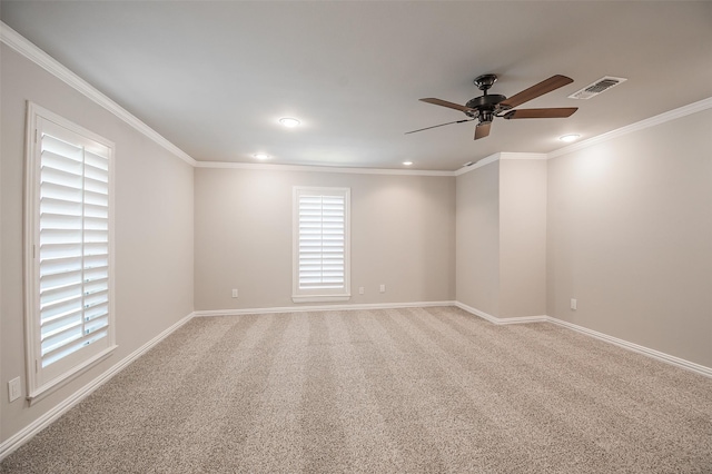 3313 Country Club Rd, Pantego, TX 76013 - empty room featuring ceiling fan, crown molding, recessed lighting, and light carpet