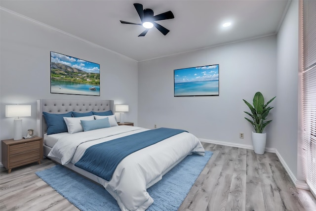 576 E Ave J Unit B, Grand Prairie, TX 75050 - bedroom featuring light wood-style flooring, ornamental molding, baseboards, and ceiling fan