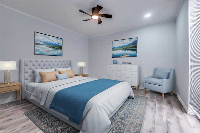 576 E Ave J Unit B, Grand Prairie, TX 75050 - bedroom with light wood-type flooring, ornamental molding, a ceiling fan, baseboards, and recessed lighting
