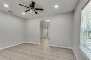 128 Stephens St, Waxahachie, TX 75165 - unfurnished room featuring baseboards, wood finished floors, recessed lighting, and ceiling fan