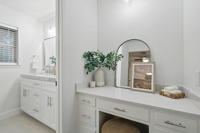 6304 Circleview Dr, Haltom City, TX 76180 - bathroom featuring vanity, a ceiling fan, and baseboards
