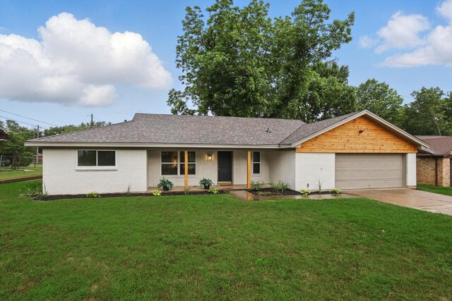 6304 Circleview Dr, Haltom City, TX 76180 - ranch-style home with an attached garage, concrete driveway, covered porch, and a front lawn
