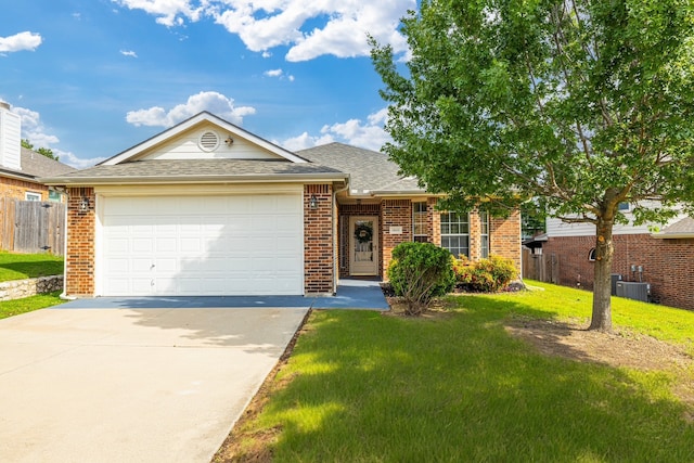 10325 Hogan Dr, Benbrook, TX 76126 - ranch-style home with driveway, brick siding, central AC, a garage, and a shingled roof