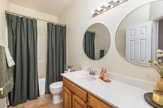 10325 Hogan Dr, Benbrook, TX 76126 - full bath featuring vanity, shower / bath combination with curtain, toilet, and tile patterned flooring