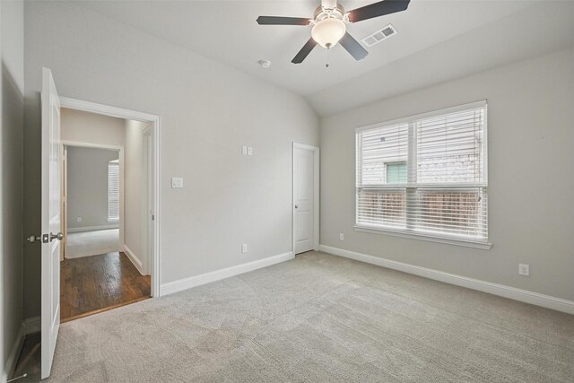 2004 Long Park Ave, Prosper, TX 75078 - unfurnished bedroom featuring carpet flooring, baseboards, vaulted ceiling, and ceiling fan