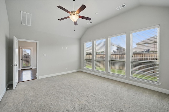 2004 Long Park Ave, Prosper, TX 75078 - carpeted empty room with vaulted ceiling, ceiling fan, and baseboards