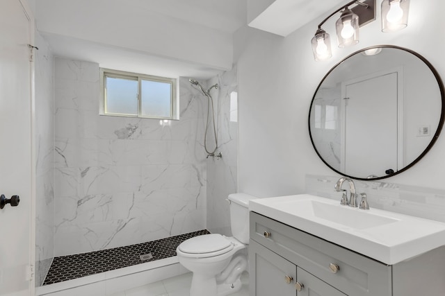 7718 Royal Ln Unit 214, Dallas, TX 75230 - full bath with vanity, toilet, a marble finish shower, and decorative backsplash