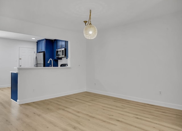 7718 Royal Ln Unit 214, Dallas, TX 75230 - unfurnished living room with baseboards, light wood-type flooring, recessed lighting, and a sink