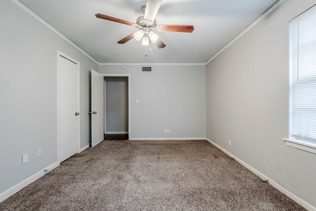 5729 Wales Ave, Fort Worth, TX 76133 - carpeted empty room with ceiling fan, ornamental molding, and baseboards