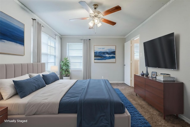 5729 Wales Ave, Fort Worth, TX 76133 - carpeted bedroom featuring crown molding, baseboards, and ceiling fan