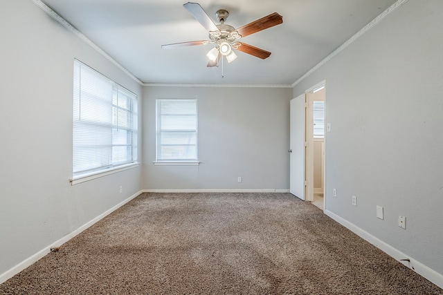 5729 Wales Ave, Fort Worth, TX 76133 - spare room featuring a ceiling fan, ornamental molding, carpet floors, and baseboards