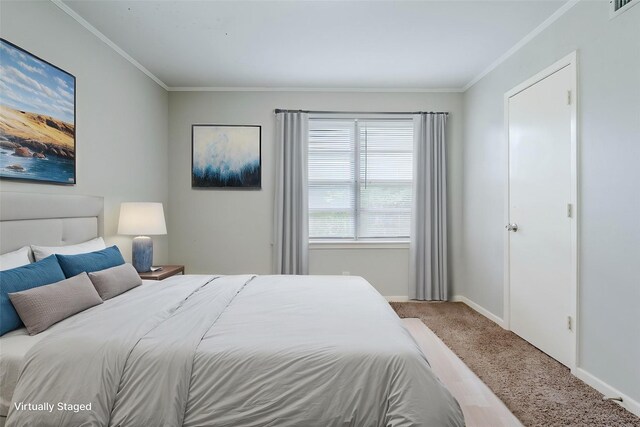 5729 Wales Ave, Fort Worth, TX 76133 - bedroom featuring carpet flooring, ornamental molding, and baseboards