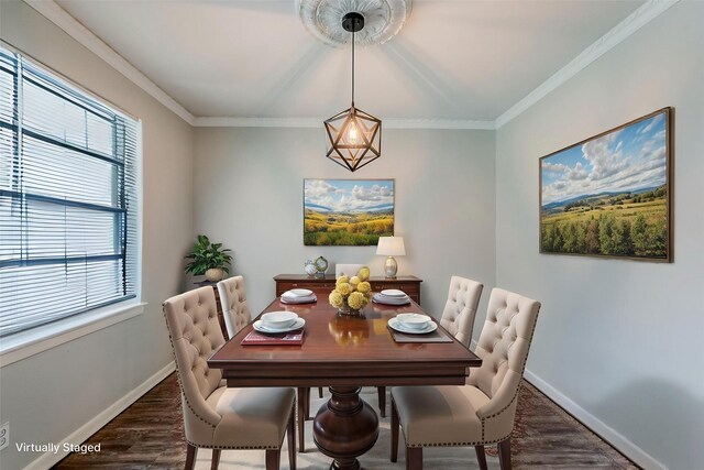 5729 Wales Ave, Fort Worth, TX 76133 - dining room featuring wood finished floors, baseboards, plenty of natural light, and crown molding