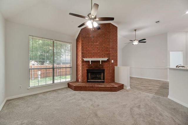 1401 Superior Dr, Flower Mound, TX 75028 - unfurnished living room with vaulted ceiling, ceiling fan, carpet floors, and baseboards