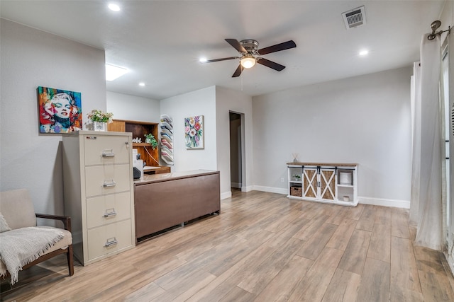 1316 Devonshire Ln, Mesquite, TX 75150 - living area with ceiling fan, light wood-style floors, recessed lighting, and baseboards