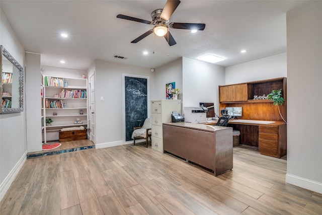 1316 Devonshire Ln, Mesquite, TX 75150 - office with ceiling fan, light wood finished floors, baseboards, and recessed lighting