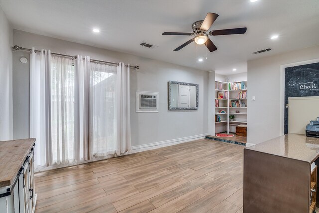 1316 Devonshire Ln, Mesquite, TX 75150 - interior space featuring ceiling fan, light wood-style floors, baseboards, recessed lighting, and light stone counters