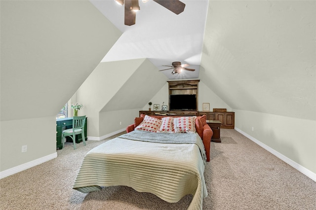 30 Tananger Springs Dr, Denison, TX 75021 - bedroom with light carpet, baseboards, vaulted ceiling, and ceiling fan