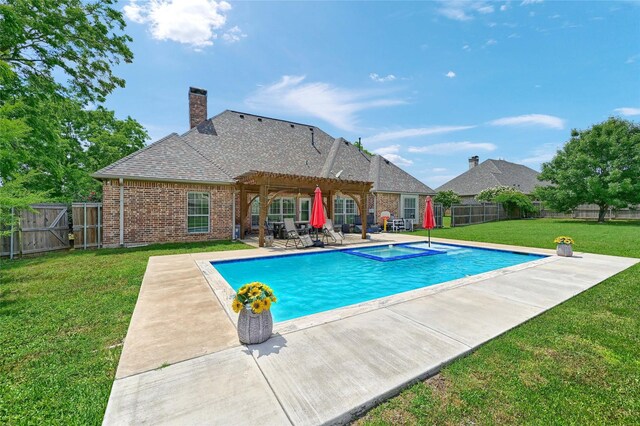 30 Tananger Springs Dr, Denison, TX 75021 - view of pool featuring a pergola, a patio, a pool with connected hot tub, and a gate
