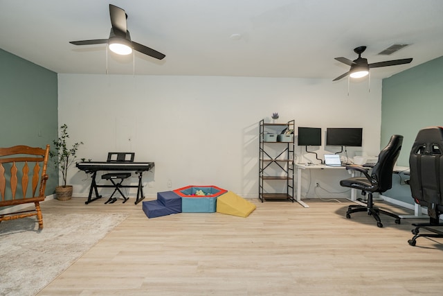 9390 Adams St, Terrell, TX 75160 - office area featuring ceiling fan and wood finished floors