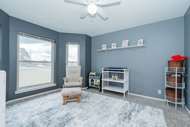 9390 Adams St, Terrell, TX 75160 - sitting room featuring ceiling fan, carpet, and baseboards