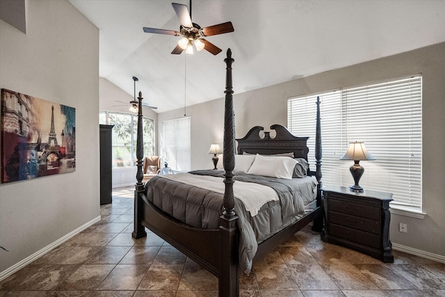 4710 Safe Harbour Dr, Arlington, TX 76016 - bedroom with vaulted ceiling, baseboards, and ceiling fan
