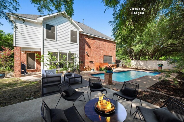 4710 Safe Harbour Dr, Arlington, TX 76016 - view of pool featuring a patio, an outdoor living space with a fire pit, and grilling area