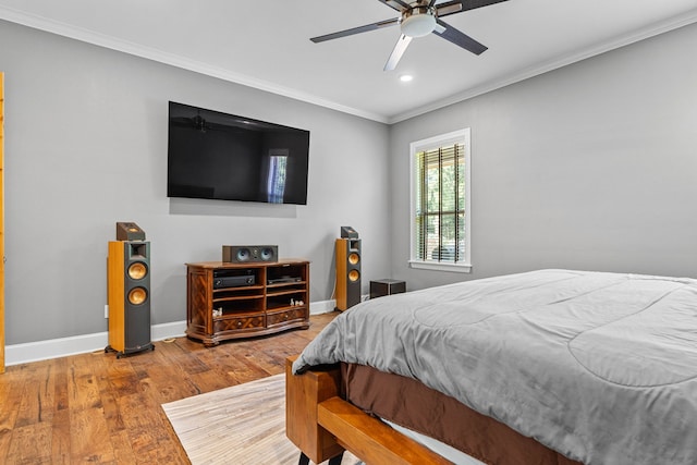 12265 Sable Ln, Whitehouse, TX 75791 - bedroom featuring hardwood / wood-style flooring, recessed lighting, baseboards, ornamental molding, and a ceiling fan