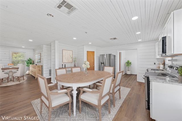 281 Private Road 612, Reagan, TX 76680 - dining space featuring recessed lighting, light wood-type flooring, and wooden ceiling