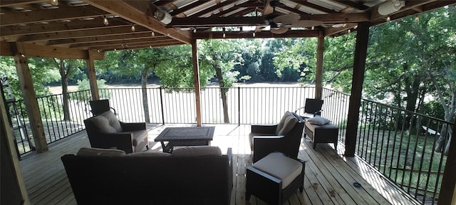 281 Private Road 612, Reagan, TX 76680 - deck with an outdoor hangout area and a ceiling fan