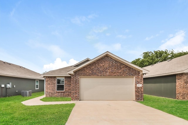 467 Bobbie St, Mabank, TX 75147 - view of front of home featuring brick siding, central AC unit, driveway, and a front lawn