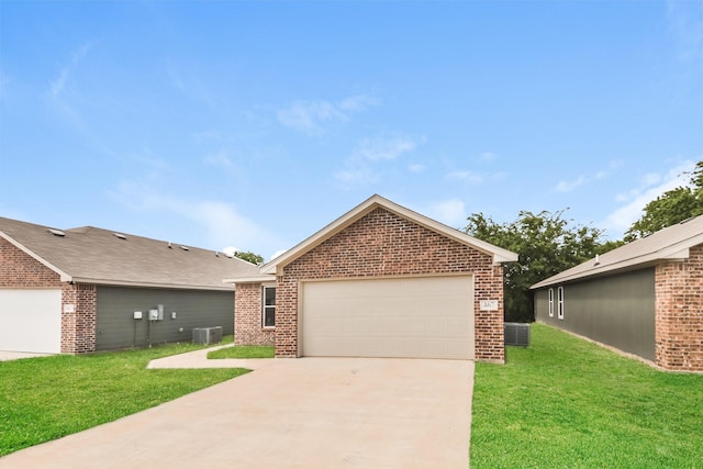467 Bobbie St, Mabank, TX 75147 - view of front facade with brick siding, a garage, a front lawn, and central AC unit