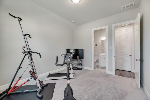 4105 Silver Spur Ct, Aubrey, TX 76227 - exercise room with carpet flooring, lofted ceiling, and baseboards