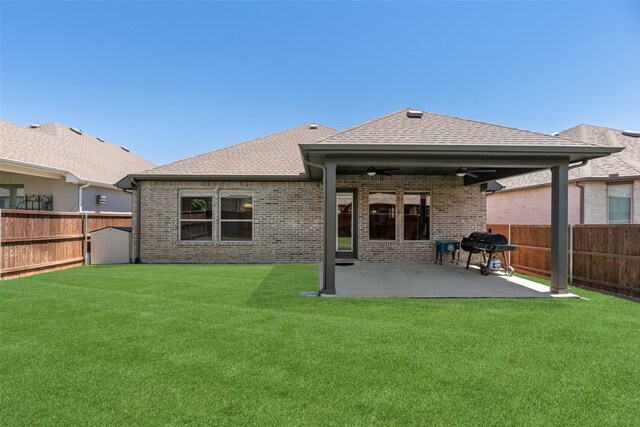 4105 Silver Spur Ct, Aubrey, TX 76227 - full bath featuring marble finish floors, double vanity, a marble finish shower, and ceiling fan