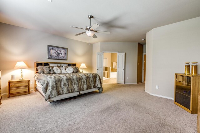 5321 Locust Dr, Mckinney, TX 75070 - bedroom with light colored carpet, baseboards, a ceiling fan, and ensuite bath