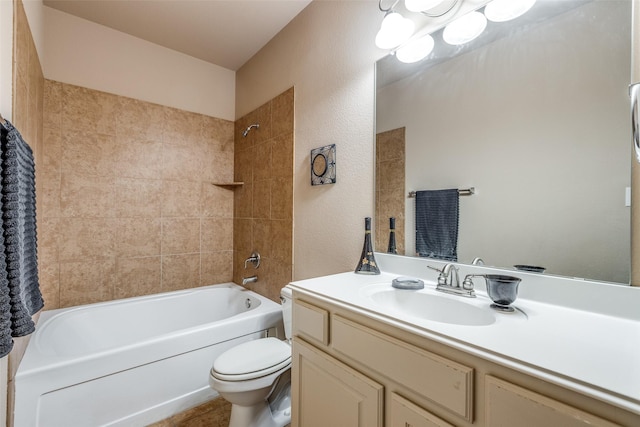 5321 Locust Dr, Mckinney, TX 75070 - bathroom featuring toilet, vanity, and tub / shower combination