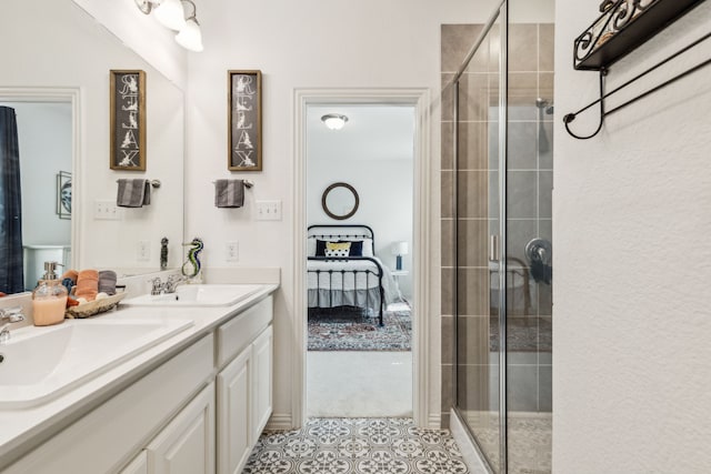 2516 Stella Ln, Northlake, TX 76247 - ensuite bathroom with double vanity, tiled shower, and tile patterned floors