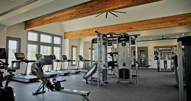 2516 Stella Ln, Northlake, TX 76247 - workout area with beamed ceiling and a ceiling fan