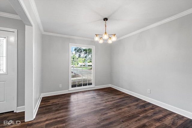 6130 Yarbrough Rd, Shreveport, LA 71119 - spare room featuring crown molding, a chandelier, dark wood finished floors, and baseboards