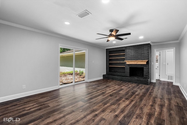 6130 Yarbrough Rd, Shreveport, LA 71119 - unfurnished living room with a fireplace, recessed lighting, ornamental molding, baseboards, and ceiling fan