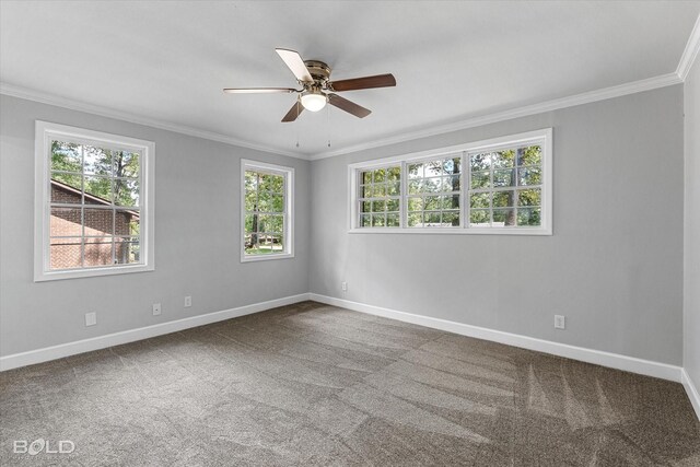 6130 Yarbrough Rd, Shreveport, LA 71119 - empty room with ornamental molding, baseboards, carpet, and ceiling fan