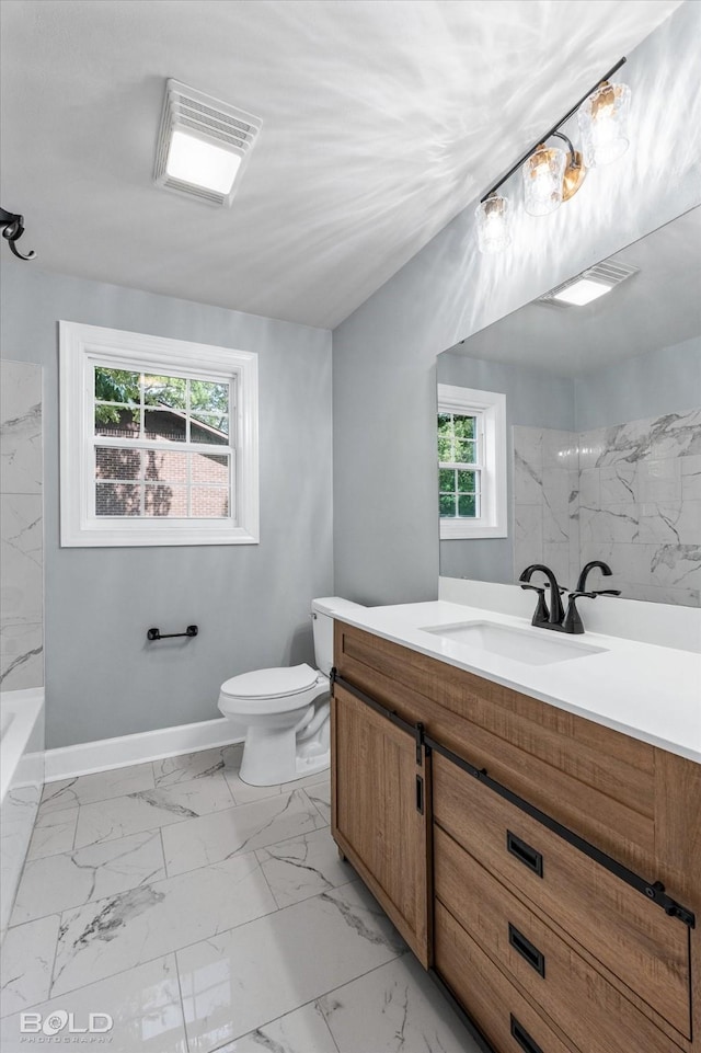 6130 Yarbrough Rd, Shreveport, LA 71119 - full bathroom with marble finish floors, vanity, toilet, and baseboards