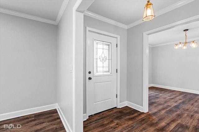 6130 Yarbrough Rd, Shreveport, LA 71119 - foyer with a chandelier, crown molding, dark wood-style floors, and baseboards