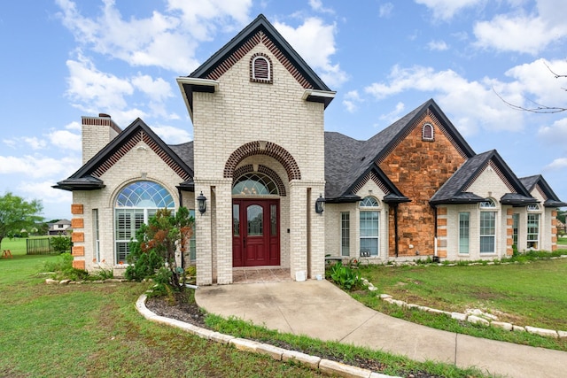 624 Horseshoe Bnd, Royse City, TX 75189 - french country inspired facade with brick siding, a front yard, and a chimney