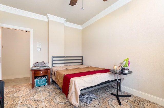 624 Horseshoe Bnd, Royse City, TX 75189 - bedroom with ornamental molding, baseboards, and ceiling fan