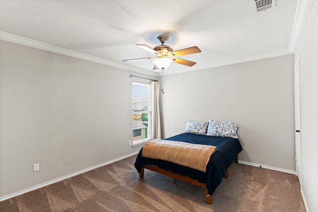 3148 Guadaloupe, Grand Prairie, TX 75054 - carpeted bedroom with ornamental molding, baseboards, and a ceiling fan