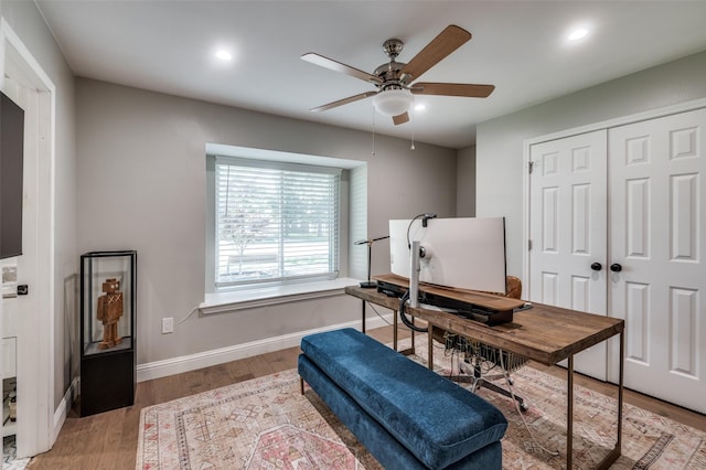 3385 Northaven Rd, Dallas, TX 75229 - office with ceiling fan, wood finished floors, baseboards, and recessed lighting