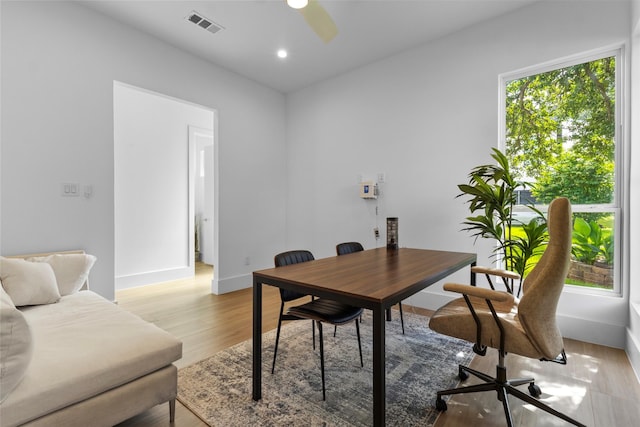 3941 Adrian Dr, Dallas, TX 75209 - office featuring baseboards, a ceiling fan, light wood-style floors, and recessed lighting