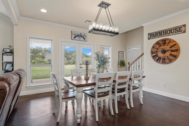 824 Lakeland Park Cir, Mart, TX 76664 - dining room featuring ornamental molding, french doors, and recessed lighting